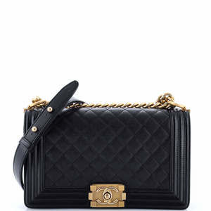 Chanel Old Medium Boy Flap Bag Quilted Caviar